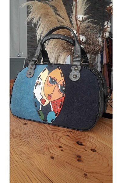 Bohemian Kadın Antrasit Özel Üretim Deri Çanta