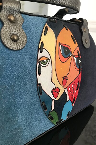 Bohemian Kadın Antrasit Özel Üretim Deri Çanta