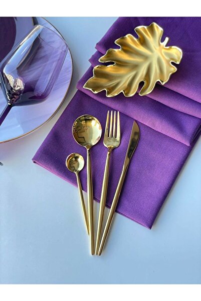 DMR LİFE Elite Gold Fork Spoon Knife Set 36 Pieces for 6 People (Gold Plated)