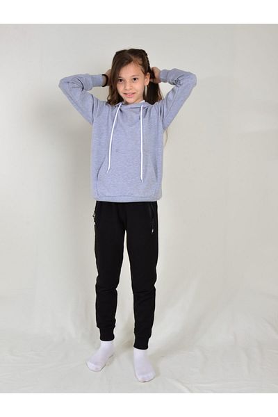 KİDSPİTİRCİK Unisex Παιδική Γκρι Μαύρη Φόρμα Καγκουρό με Τσέπες Σετ 4 Εποχών