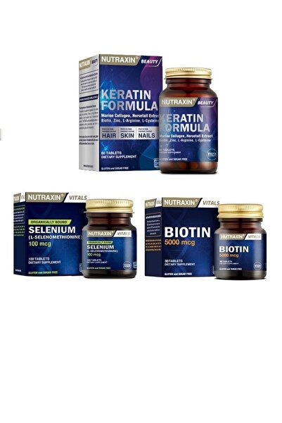 Nutraxin تركيبة الكيراتين 60 تي + بيوتين 5000 ميكروجرام + سيلينيوم 100 ميكروجرام - 30 تي + 100 تي أقراص