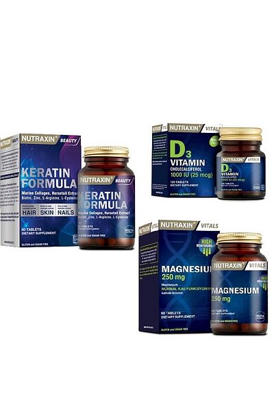 Nutraxin Keratin Formula 60 T. + 250 Mg Magnesium + 1000 Iu D3