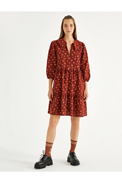 Koton Floral φόρεμα βολάν με λεπτομέρεια από βαμβάκι