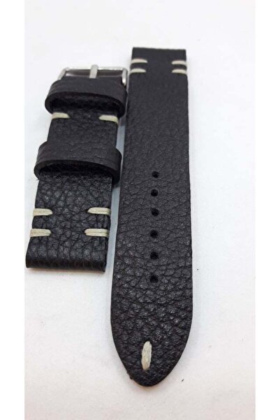 Prizma 24 mm Siyah Floter El Yapımı Deri Saat Kordonu