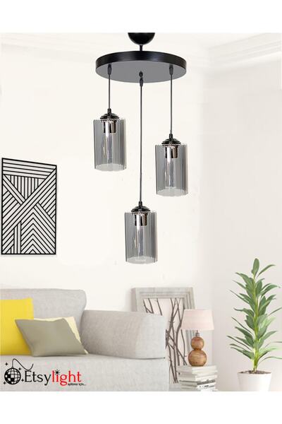 Etsylight Dora Black 3 Salon Sarkıt Cam Avize