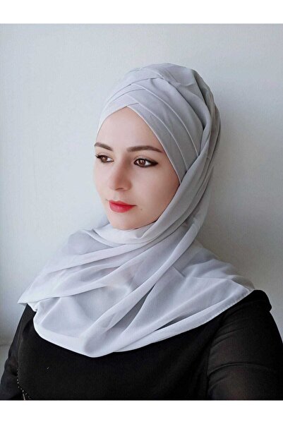 BAV Butik Ayvitrin Women's Hijab Three-Stripe Ready Modern Shawl Gray