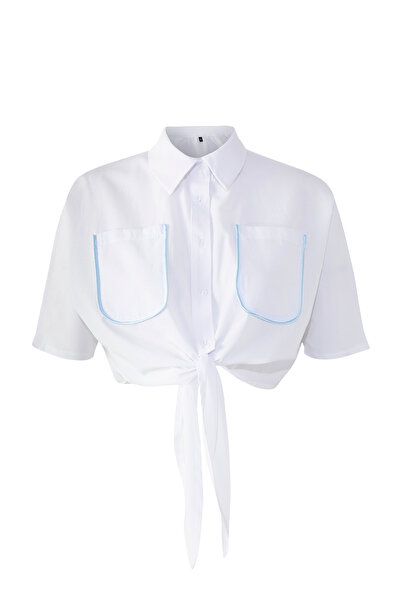 Edit by Trendyol Cămașă albă cu șireturi TEDSS25GO00005