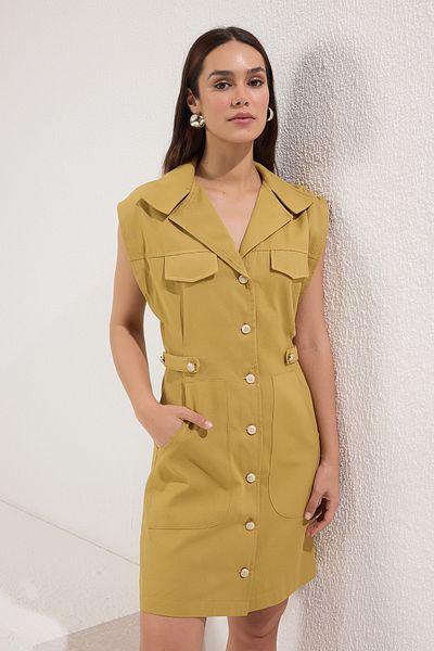 Trendyol Collection Sötét Mink Sima Mini szőtt ruha TWOSS22EL2970