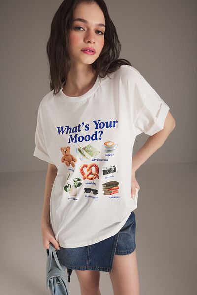 Trendyol Collection Ecru Knitted T-Shirt - 100% Cotton, Wide Fit, Printed - Twoss25Ts00166