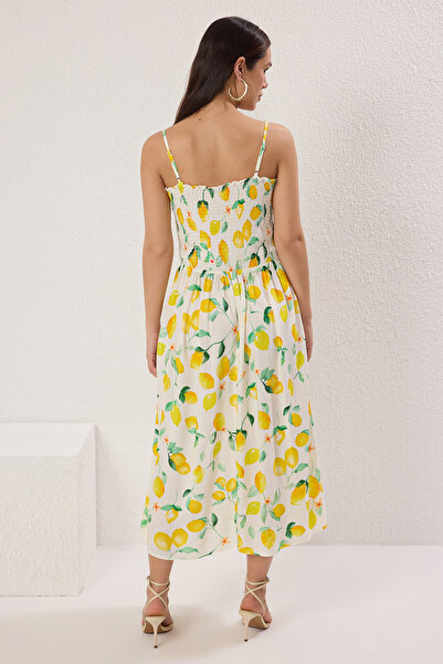 Trendyol Collection Yellow Tropical Midi Skirt - Gimped Woven Dress with Waist Opening