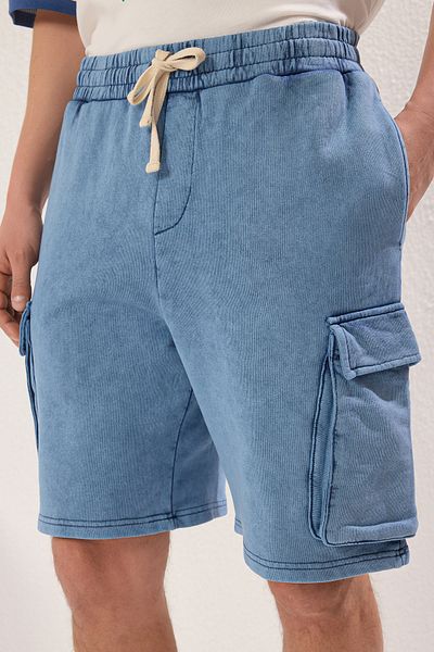 Trendyol Collection Indigo Cargo-Taschenausschnitt-Shorts und Bermudas – Tumbled/Puffy-Effekt TMNSS24SR00014