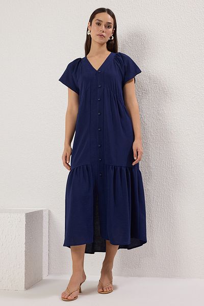 Trendyol Collection Μπλε Navy Απλό Μίντι Υφαντό Φόρεμα TWOSS25EL00629