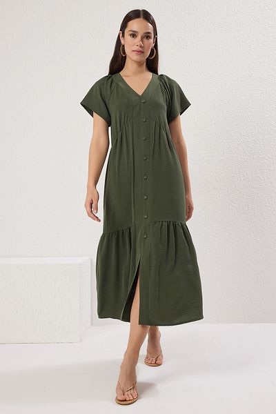 Trendyol Collection Khaki Plain Midi Woven Dress Twoss25El00629