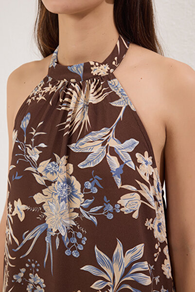 Trendyol Collection Καφέ Floral ίσιο φόρεμα Maxi υφαντό TWOSS25EL00583