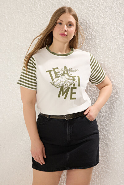 Trendyol Curve Πράσινο μπλουζάκι μεγάλου μεγέθους 100% βαμβάκι - TBBSS25BF00056