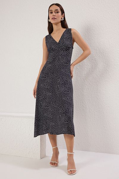 Trendyol Collection Μπλε πουά μίντι υφαντό φόρεμα σε γραμμή Α TWOSS25EL00403