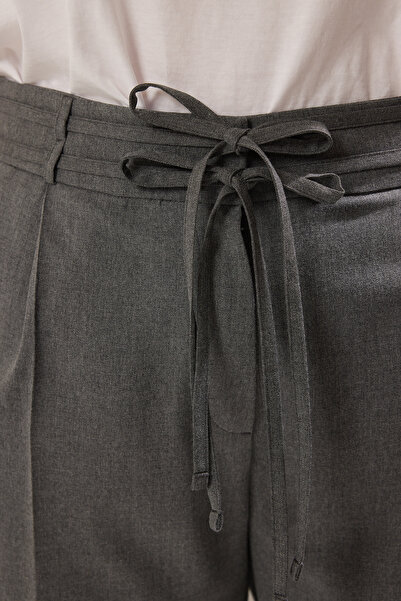 Trendyol Curve Gray Lace-Up Pleated Woven Large Size Pants Tbbss25Ar00049