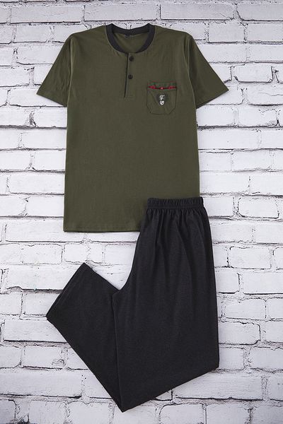 Edit by Trendyol Khaki Regular Fit Pletená pyžamová souprava s knoflíkovým límcem TEDSS25PT00004