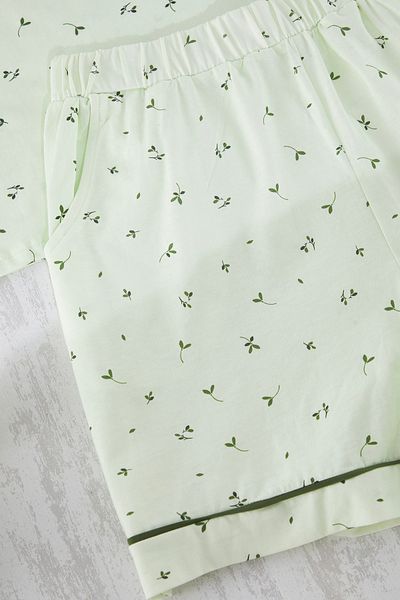Trendyol Curve Mint Floral Patterned Bias Knitted Pajamas Set Tbbss25Ai00110