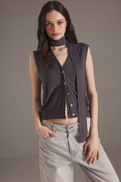 Trendyol Collection Anthracite Crossover Connectable Accessory Vest Twoss25Ye00044