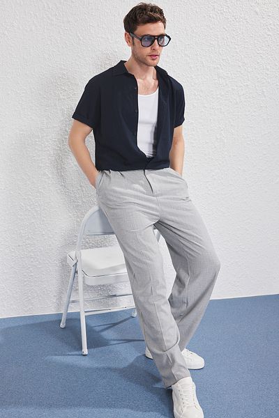 Trendyol Collection Ανδρικό πουκάμισο με υφή Navy Blue Regular Fit TMNSS25GO00076