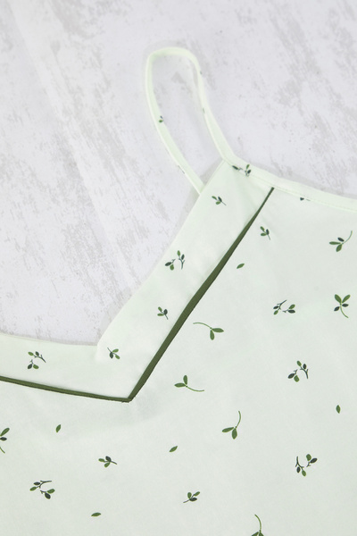 Trendyol Curve Mint Floral Patterned Bias Knitted Pajamas Set Tbbss25Ai00110