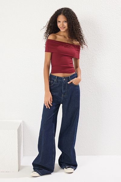 Trendyol Collection Bluză tricotată cu guler Carmen bordeaux TWOSS25BZ00126