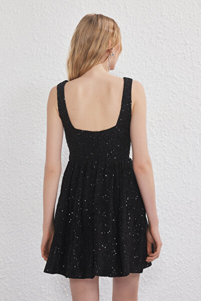 Trendyol Collection Black Skirt Waist Opening Sequin Mini Evening Dress Night Graduation Dress Tprss25El00286