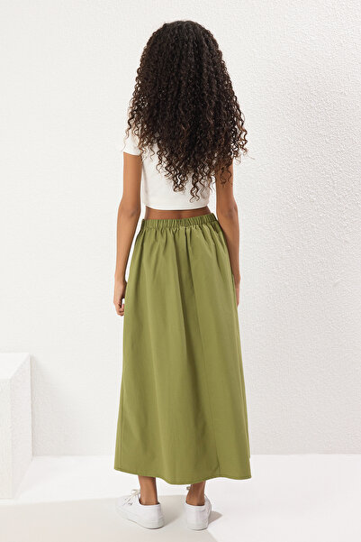 Trendyol Collection Khaki redős részletes maxi hosszúságú szőtt szoknya TWOSS25ET00158