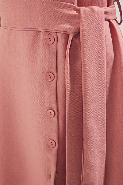 Trendyol Collection Dusty Rose Belted Straight Midi Woven Dress Twoss25El00285