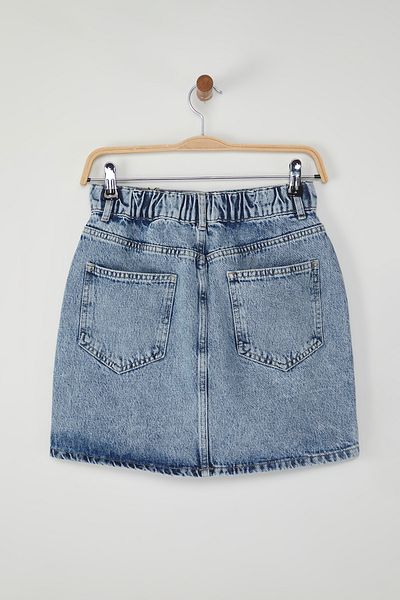 Trendyol Collection Mini fustă albastră din denim cu talie elastică mai stabilă TWOSS25ET00134