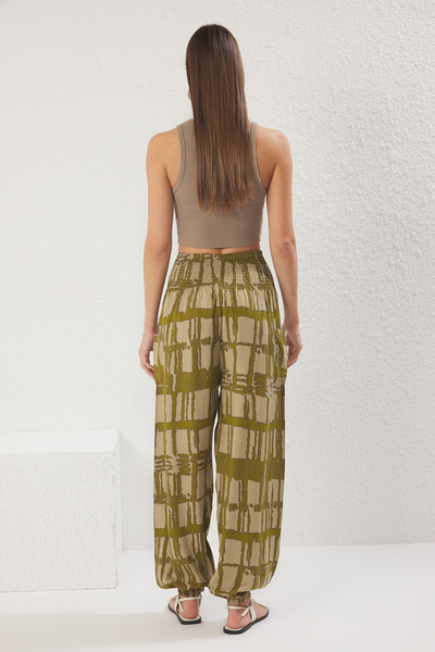 Trendyol Collection Khaki Ethnic Patterned Shalwar Form Woven Trousers with Elastic Legs Twoss25Pl00063