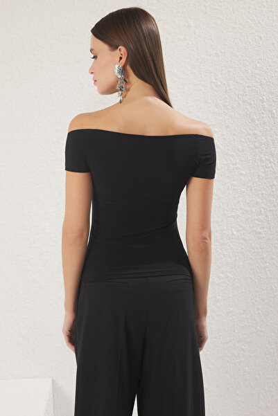 Trendyol Collection Bluză elegantă tricotată cu guler Carmen negru TPRSS25BZ00046