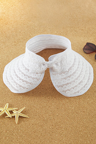 Trendyol Collection Plážový klobouk s bílou mašlí TBESS25SP00001