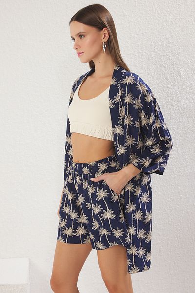 Trendyol Collection Colorful Floral Print Kimono and Shorts Set - Woven Twoss25Au00068
