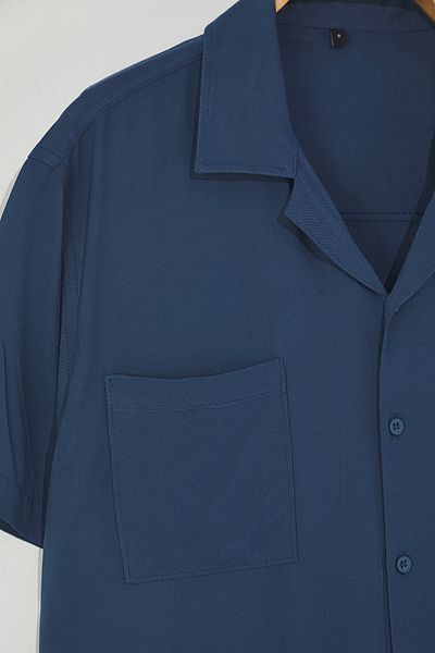 Trendyol Collection Navy Blue More Sustainable Κανονική Εφαρμογή με τσέπες ώμου Καλοκαιρινό πουκάμισο βισκόζης TMNSS25GO00005
