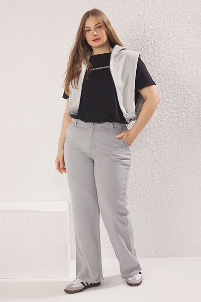 Trendyol Curve Γκρι Πιο βιώσιμο 100% Tencel ™   Καλοκαιρινό τζιν με ελαστική μέση TBBSS25CJ00018