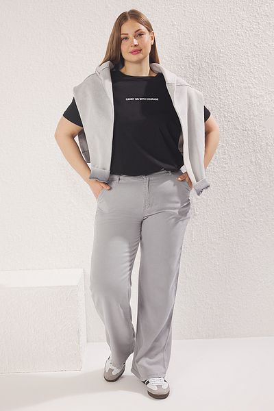 Trendyol Curve Γκρι Πιο βιώσιμο 100% Tencel ™   Καλοκαιρινό τζιν με ελαστική μέση TBBSS25CJ00018