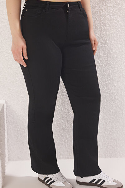 Trendyol Curve Μη ξεθωριασμένο μαύρο ψηλόμεσο τζιν ίσια εφαρμογή TBBSS25CJ00036