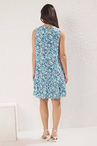 Trendyol Collection Blauer Blumenrock mit Volant, gewebtes Minikleid TWOSS25EL00546