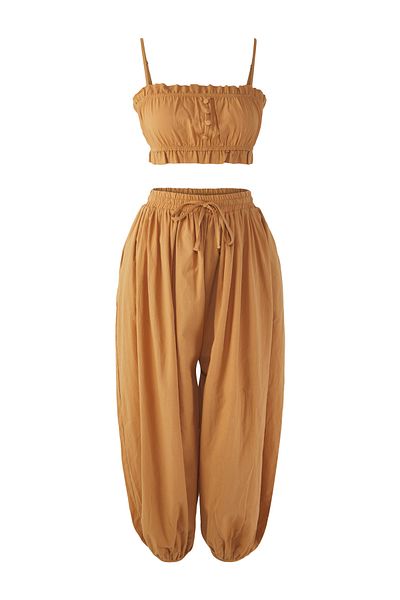 Trendyol Collection Beige Blouse, Shalwar and Trousers with Gips - Beach Suit Tbess25Au00029