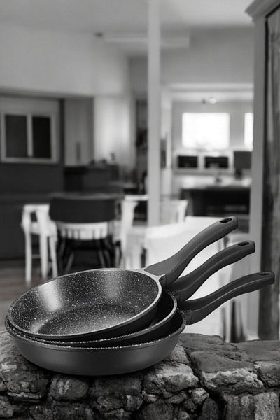 Comprox Granite Cast Pan Set 3 Pieces - 20Cm-24Cm-28Cm - Non-Stick Base Pfoa-Free