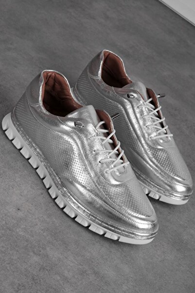 MY DERİ Dakoty Women's Genuine Leather Stitching Detailed Lace up Casual Shoes 3803