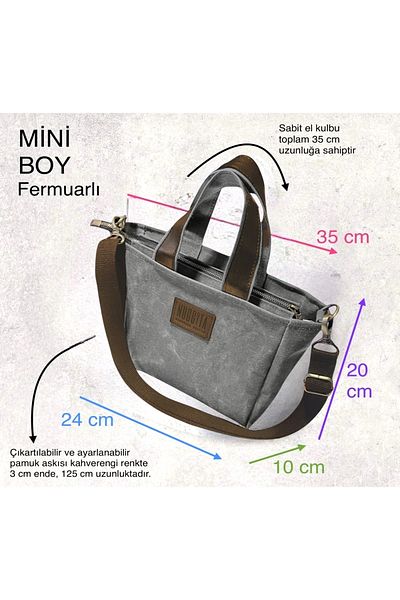 Nuggita Mini Size Zippered Canvas Handbag Anthracite - Brown Derman