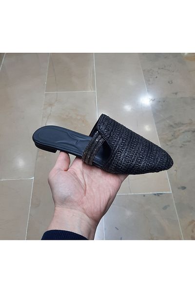 WHİTE LİNE Women's Wooden Look Stone Detail Closed Front Stylish Slippers