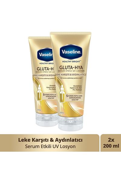 Vaseline Gluta Hya Serum 200ml x2 - لوشن الجسم بالأشعة فوق البنفسجية، مضاد للعيوب والتفتيح