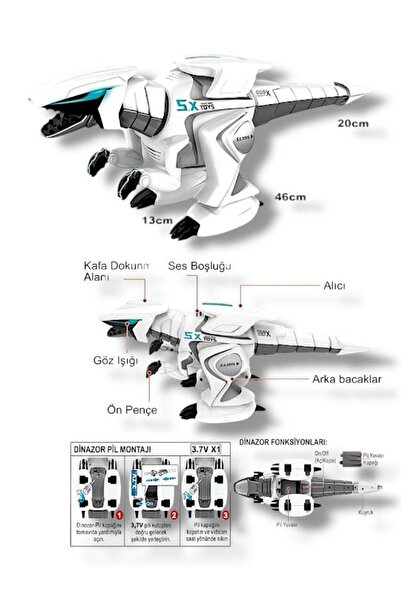 SAZE G17 Kutulu Uzaktan Kumandalı Full Fonksiyon Şarjlı Etkileşimli Işıklı, Müzikli Robot Dinozor