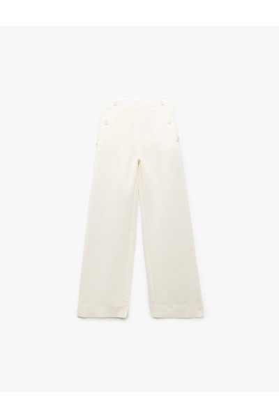 Koton Hose mit weitem Bein aus Viskose-Mischgewebe mit Knopfdetail und Taschen