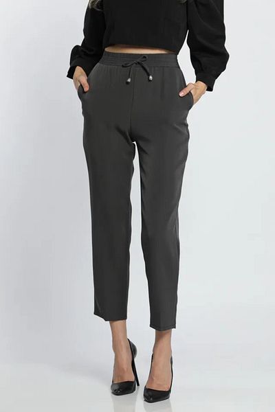 memetti m şekil Women's Large Size Dark Gray Carrot Leg Trousers