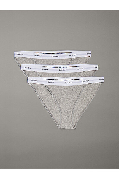Calvin Klein Kadın Pamuklu Slim Fit Beli Elastik Bantlı 3'lü Gri Külot LV00QD5309-P7A